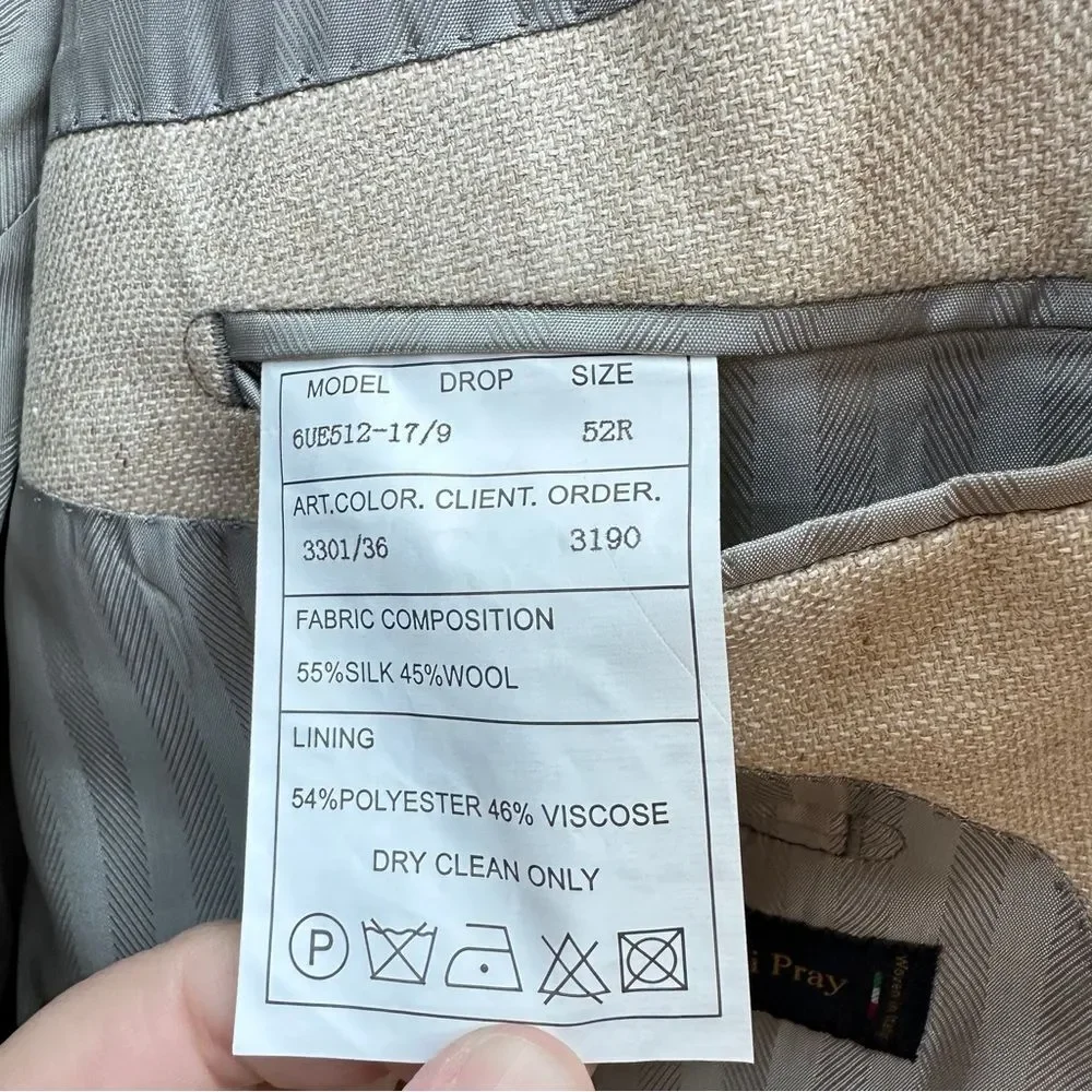 Baroni wool silk blend cream tan suit coat blazer jacket men's 52R Piattelli‎